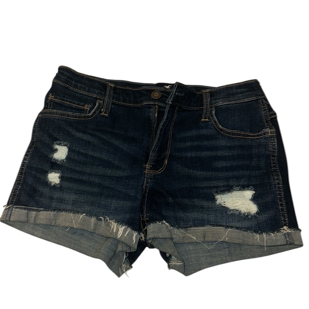 Hollister Denim Shorts Y2K Distressed Dark Wash Mid Rise Size 7 W28